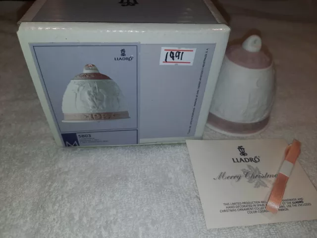 New Vintage Lladro Christmas Bell 1991 Retired 5803 Matte Finish Box Papers