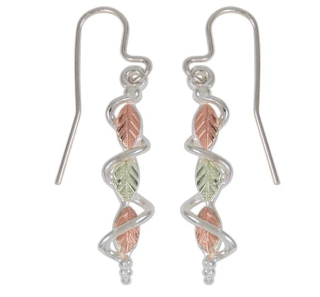 12k Black Hills Gold and Silver Leaf Dangle Earrings