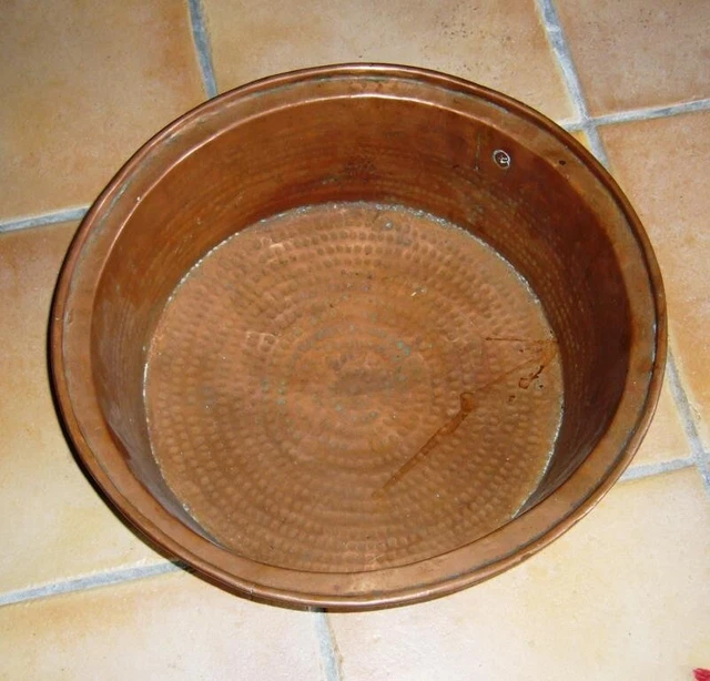 Anciennes bassine et passoire en cuivre Doré - Vendu