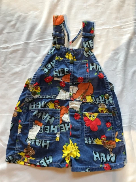Vintage Hee Haw Liberyt Bib Shorts Child Size 6 Denim Print Country Comedy
