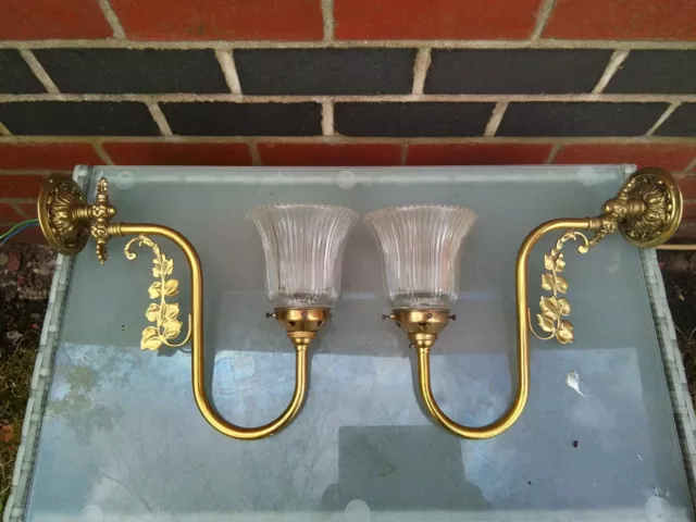 vintage brass wall lights pair