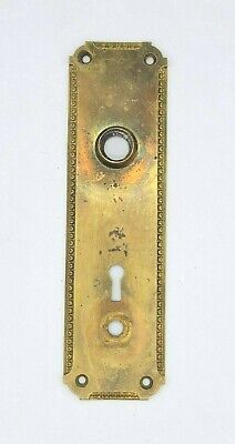 Antique Vintage Brass Doorknob Backplate 8" x 2 1/4"  holes 3"