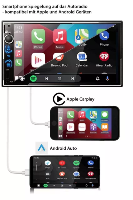 2 DIN 7" Autoradio mit Apple CarPlay Android Bluetooth USB TouchScreen 2