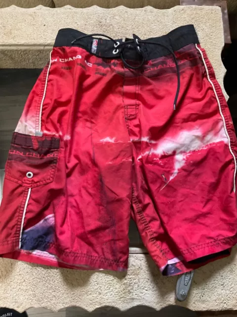 Vintage AARON CHANG BOARD SHORTS size 31 volleyball surfing red vtg