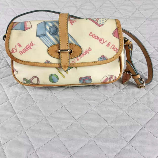 Dooney & Bourke Miami Beach Small Flap Shoulder Purse White EUC Florida Summer