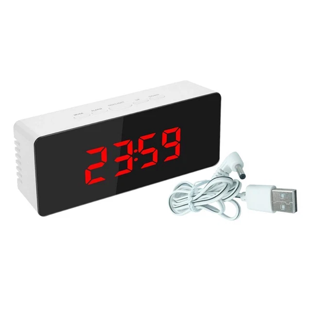 Mirror LED Digital Alarm Clock Bedside Snooze Sleep Timer 12/24 Hours Red