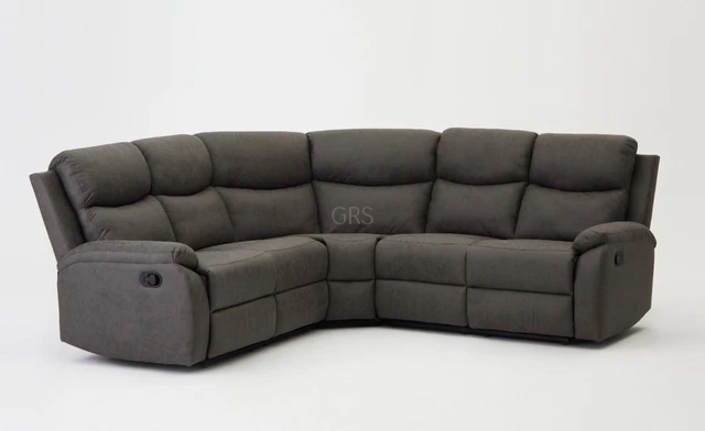 5 Seater Corner L-Shaped Recliner Sofa Manual Recliner Grey Faux Leather