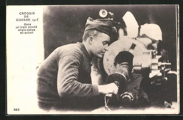 AK Dans un train blindé anglo-belge en action, Briischer Soldat beläd Kanone