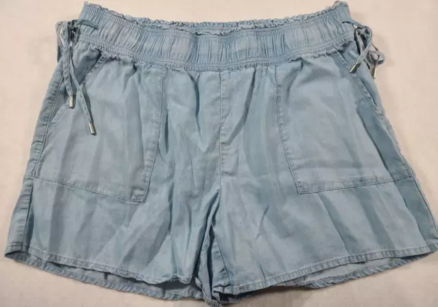 Witchery Chambray Shorts Women's Size 14 Blue Pockets Pull On Side Ties Boho