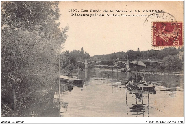 ABBP2-94-0119 - les bords de la marne a LA VARENNE - pecheurs pres du pont