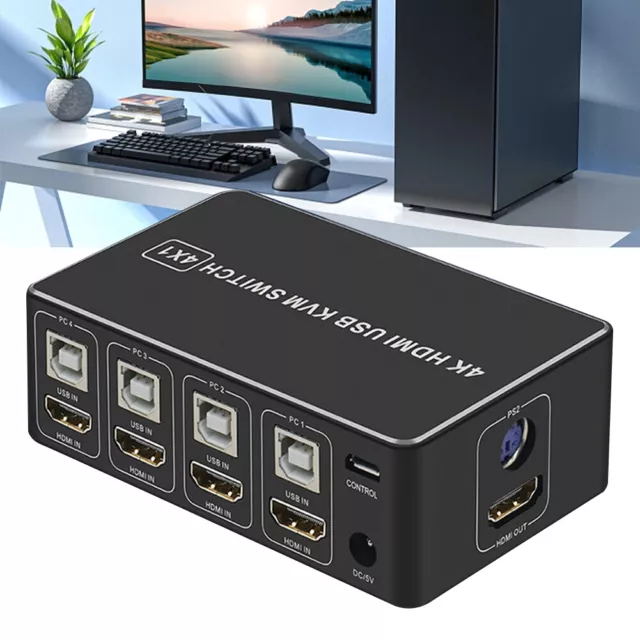 Interruptor KVM USB 4K 60HZ compatible con HDMI 4x1 4 en 1 salida con controlador de escritorio