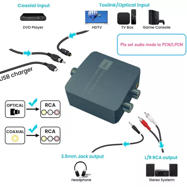 96KHz Digital to Analog Audio Converter  Coaxial Toslink Spdif to Analog DAC L/R 3