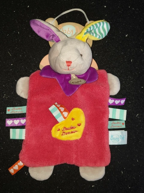 DOUDOU D'AMOUR BABY NAT LAPIN ROSE JAUNE VIOLET GRIS COEUR les zétik'T NEUF vert