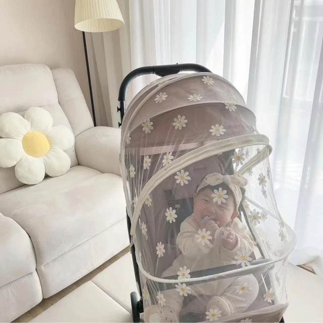 Baby Stroller Mosquito Net Full Cover Daisy Embroidery Gauze Sunshade Breatha Sg