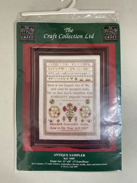 34 The Craft Collection 74978 Antique Sampler Cross Stitch Kit 1997 15x20”