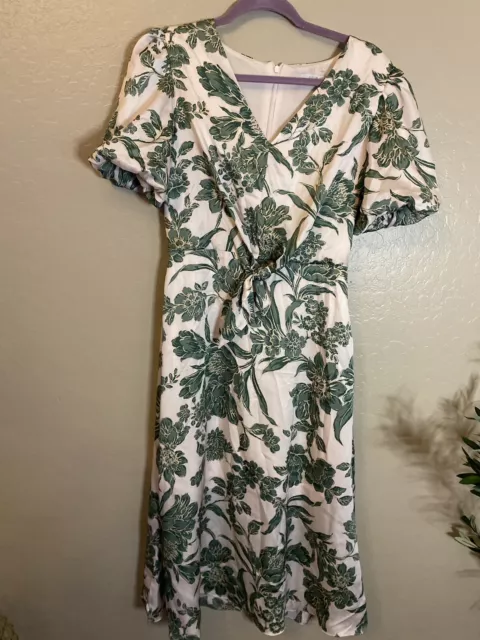 Julia  Jordan Dress Women's 6 Midi Green White Floral Cap Sleeve Fit & Flare