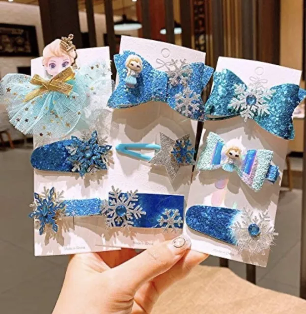 Disney Frozen Elsa Sparkling Cute Girls Kids Gift Hair Clips Pretty Bow Set Kit