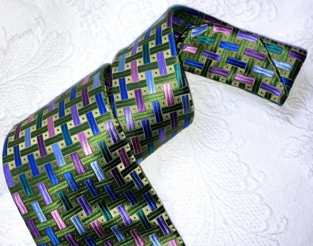 ROBERT TALBOTT Men's Designer NEW Silk Necktie USA Geometric Green Purple Blue