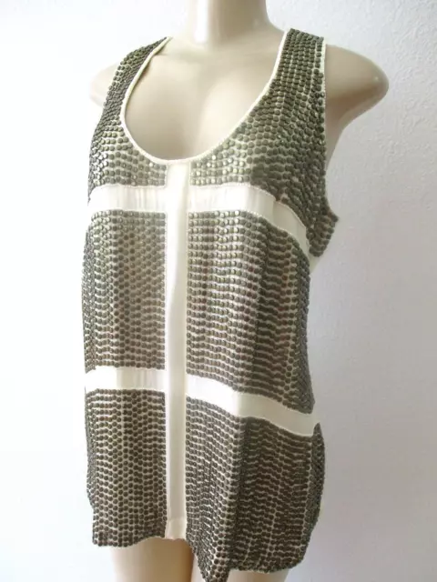 $229 Karina Grimaldi Cream Studded Sleeveess Top Size L - Nwt 2