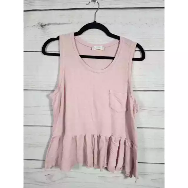 Altar'd State Womens Tank Top Peplum Ruffle Crew Neck Sleeveless Pink Large