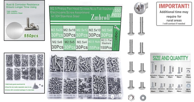 350Pcs M4 Flat Head Solid Aluminum Rivets Assortment Kit Length 4/6/8/10/12/16/20mm