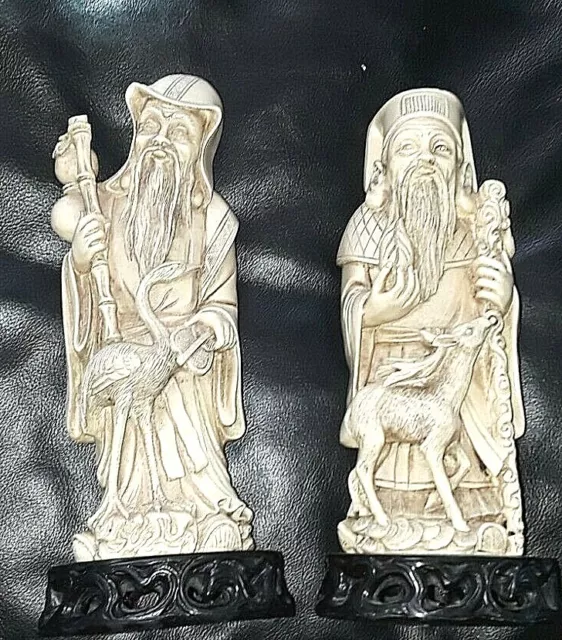 Vintage Two CHINESE RESIN CARVED FIGURINE  PAIR - stands 9 high