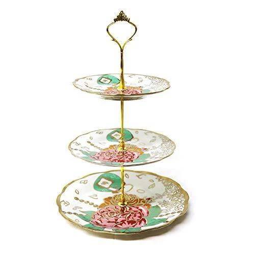 3-Layer Ceramic Cake Stand Dessert Plate Cupcake Fruit Candy Display Tower,