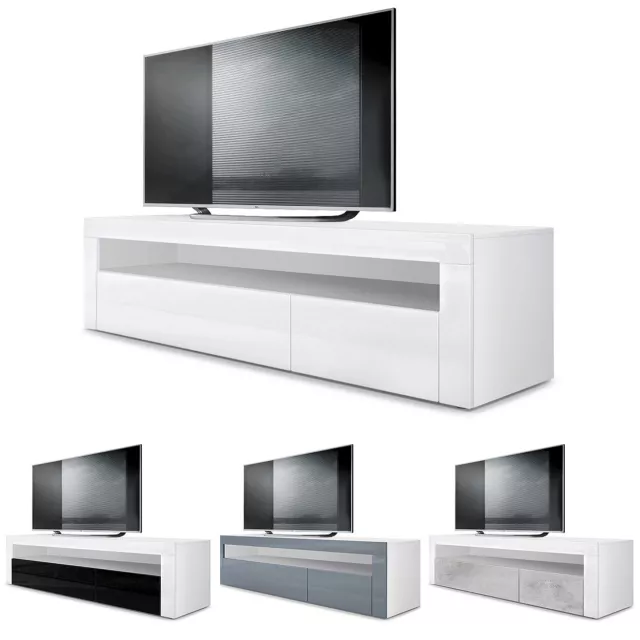 Armoire basse Meuble TV Valencia en Blanc mat - haute brillance & tons naturels