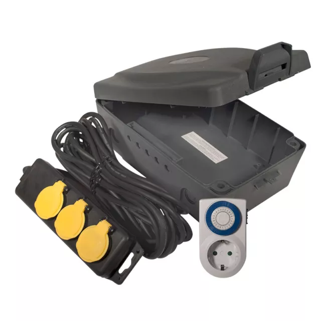 Masterplug Steckdose Zeitschaltuhr IP54 Wasserdicht Kabelbox für Aussenbereich