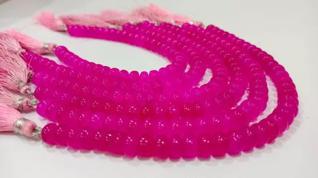Natural Hot Pink chalcedony Rondelle Plain Smooth 6mm Beads sold Per strand