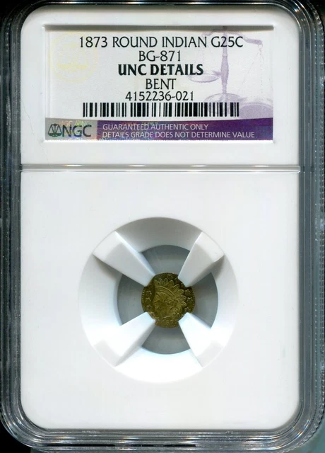 BG-871 1873 G25c NGC UNC DETAILS California Pioneer Fractional Gold Round Indian