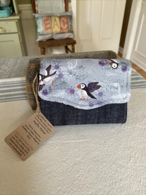 Uphouse Crafts Uk Handmade Celtic Puffin Cotton Denim Wallet New Tag Mp $50