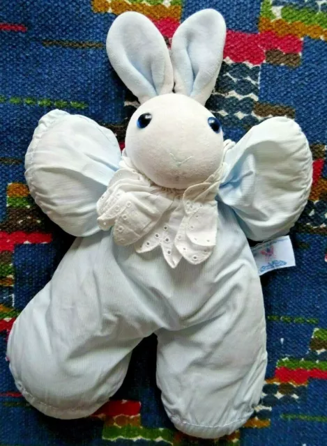 Op/ Doudou Peluche Lapin Ancien Moulin Roty Bleu Raye Blanc Grelot Col Dentelle