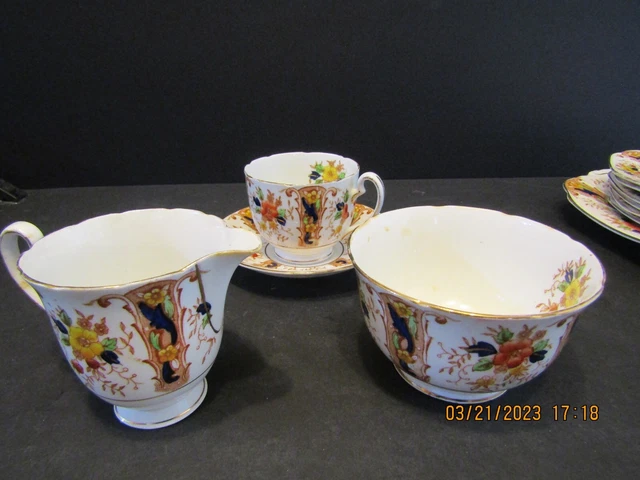 4 Piezas-Melba-Hueso China-Grado Fino-Taza Y Platillo-Crema-Azúcar Patt.5065-Inglaterra