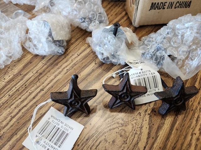 Texas Star Cast Iron Drawer Pull Knobs Primitive Western Rustic NEW Lot of 18