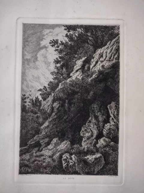 Teodoro Bosio La rupe montagna alpi Torino Piossasco acquaforte originale 1870