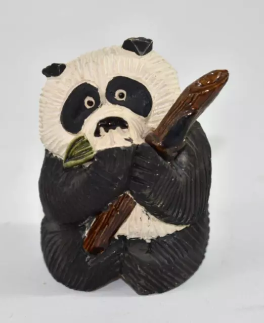 Vtg Artesania Rinconada Panda Bear w/ Bamboo Earthenware Ceramic Figurine 3.25”