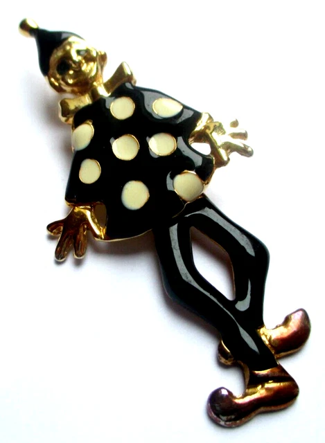 Broche Arlequin/clown Articulé Vintage Années 90 - Or Et émail Multicolore - Occasion Parfait état