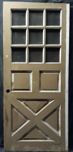 36"x81.5"x1.75" Antique Vintage SOLID Wood Wooden Entry Door Window Glass Panels