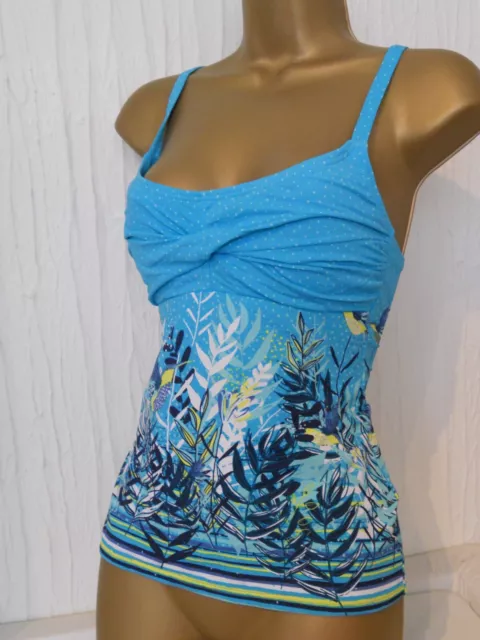 Turquoise / Navy White Stuff Tankini Bikini Top Size 10 Control Swimwear