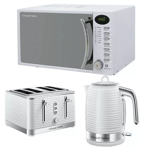 RUSSELL HOBBS RHM1714WC White Microwave Kettle Toaster Set Digital