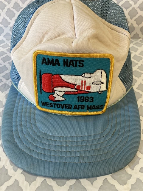 Vintage 1983 Westover Air Force Base Blue Snapback Mesh Trucker Hat AMA Nats