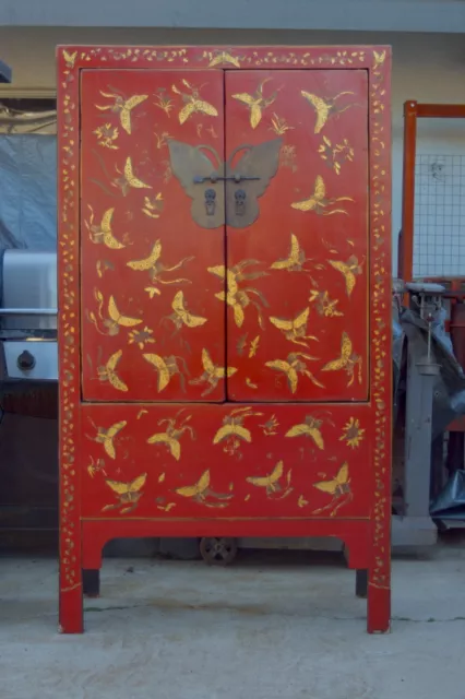 Antique Chinese Wedding Wardrobe Cabinet Armoire Butterfly Motif Antique Chinese Wedding Wardrobe Cabinet Armoire Butterfly Motif