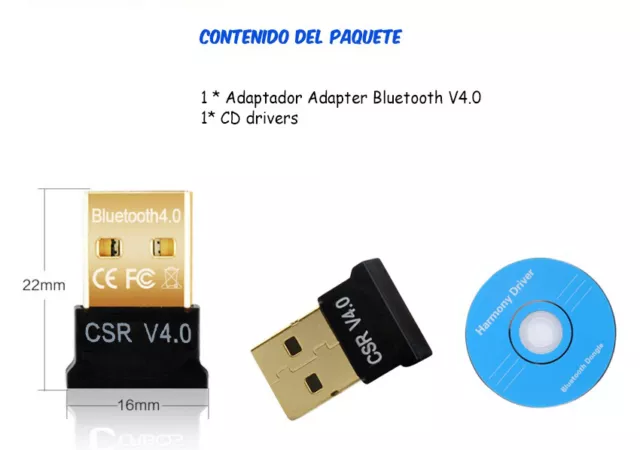 MINI ADAPTADOR BLUETOOTH USB Dongle Version 4.0 PC 3