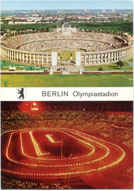 AK BERLIN Vogelschau Olympia-Stadion, Tag/Nacht, ohne Dach 60er