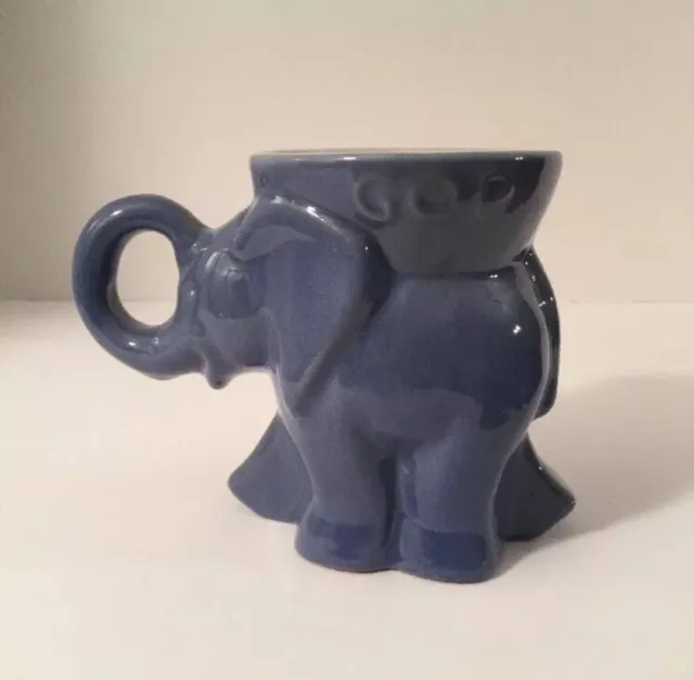 1970 Frankoma Elephant Mug Blue GOP, Republican Political Mug Vntg Pottery