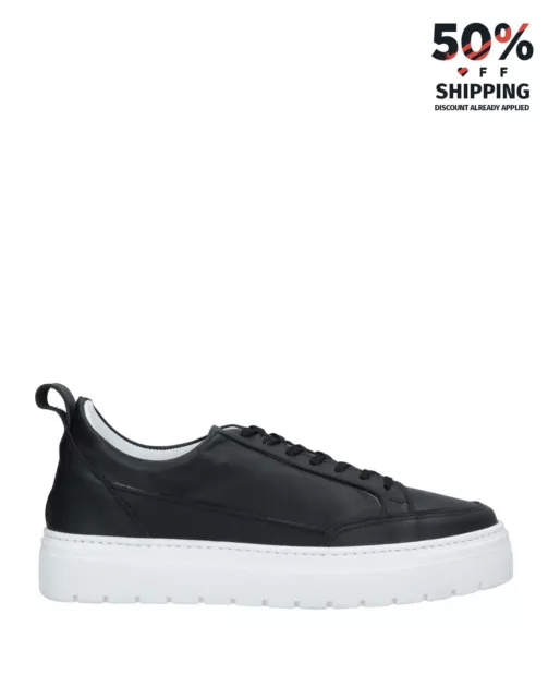 RRP€209 TSD12 Leather Sneakers US12 UK11 EU45 Black Flat Flatform Made in Italy