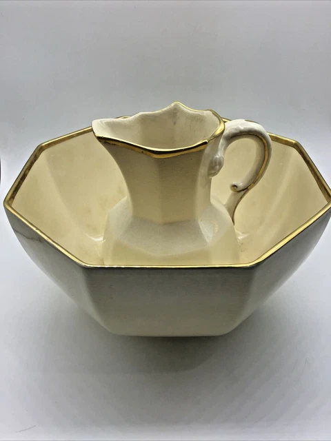Lavabo e brocca per l'acqua vintage MASON IVORY con bordo dorato Prodotto...
