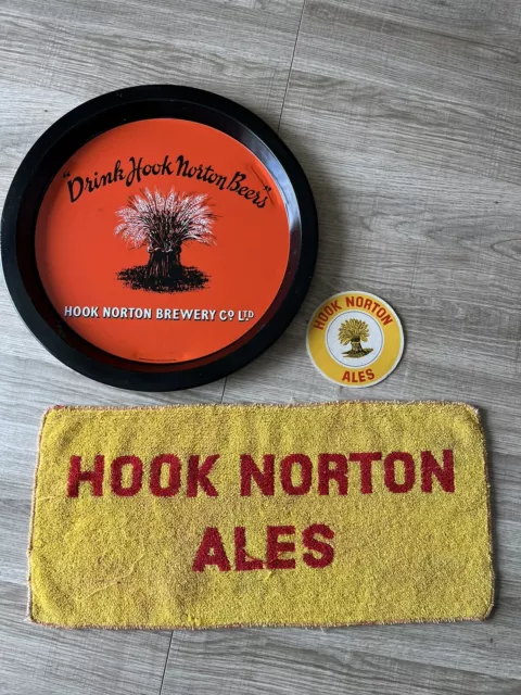 Vintage Hook Norton Brewery Tin Pub Tray, Bar Towel & Mat