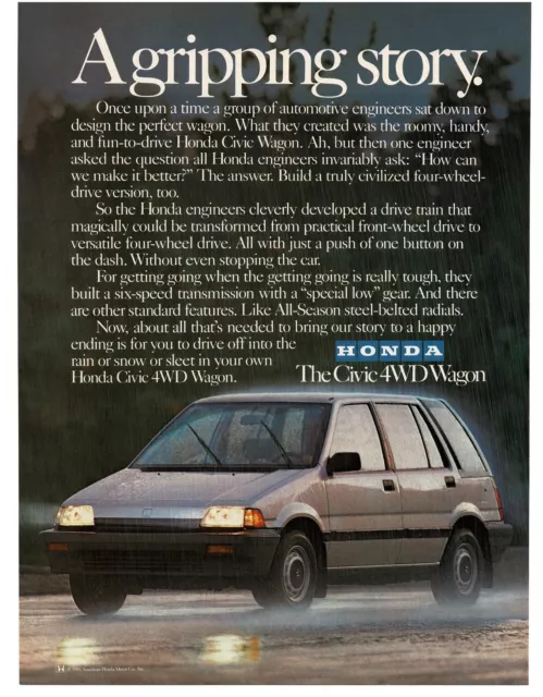 1986 Honda CIVIC Silver 4WD Station Wagon Vintage Ad